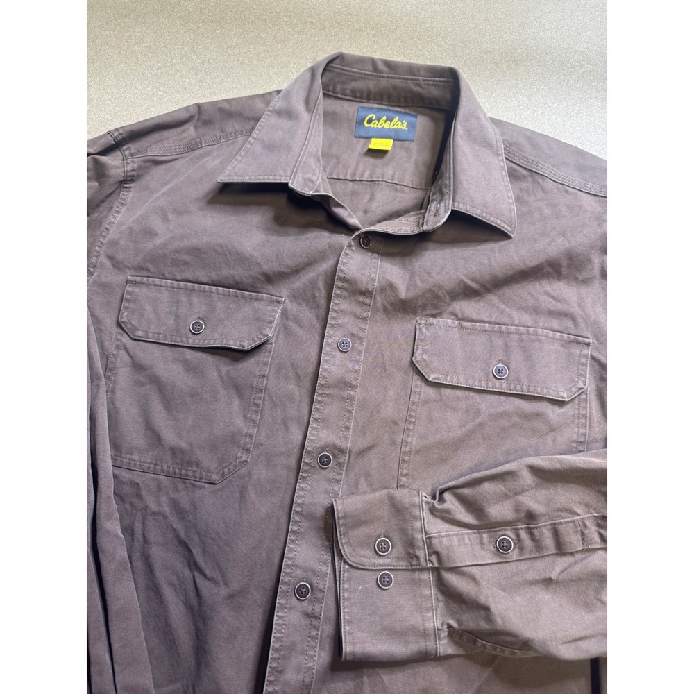 Cabelas‎ Mens XL Tall Brown Canvas Long Sleeve Button Down Work Shirt Utility